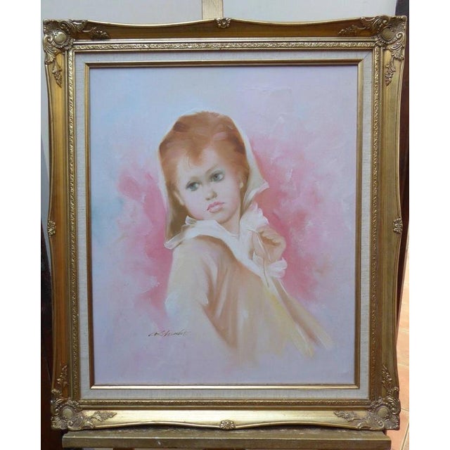 Portrait Painting of a Child, 1970s, Oil on Canvas For Sale - Image 13 of 14