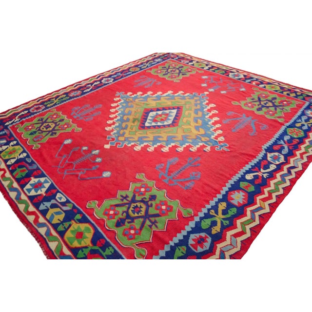 Red 1930s Antique Oushak Rug Turkish Hand Woven Oversized Area Rug - 10′ × 11′3″ For Sale - Image 8 of 12