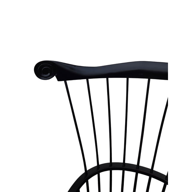 1990s Ethan Allen Black Windsor Chair Comb Back Philadelphia Armchair Saddle Seat For Sale In Philadelphia - Image 6 of 16