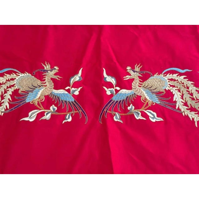 Nice mid century Chinese silk embroidery with beautiful design with two dragons and nice colours with a red background,...