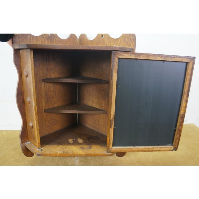 Brown Antique Quartersawn Oak Mirrored Corner Medicine Cabinet Cupboard 20" For Sale - Image 8 of 17
