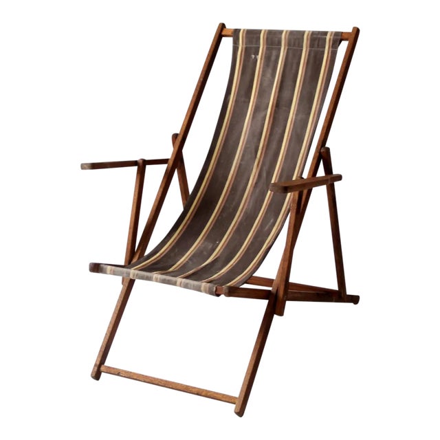 Mid Century Striped Deck Chair For Sale