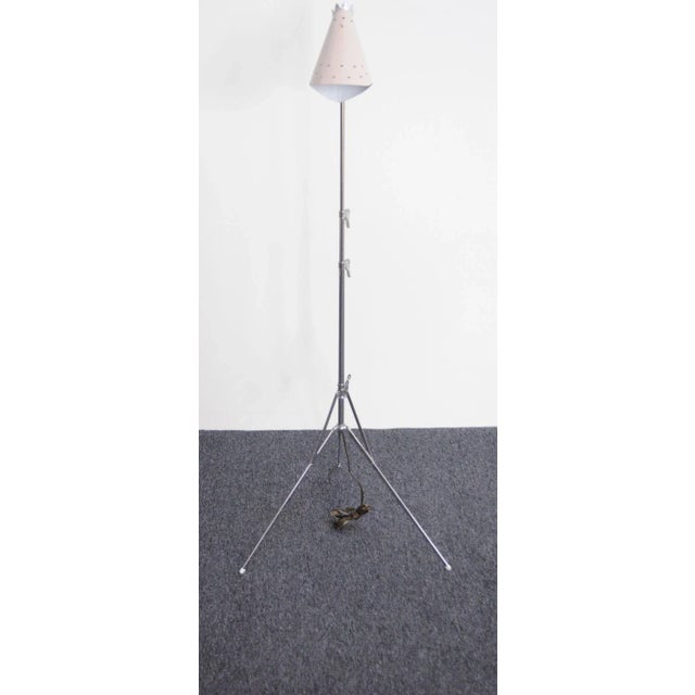 1950s Mid-Century Modern Adjustable Chrome Tripod Floor Lamp With Star Perforated Pink Shade For Sale - Image 5 of 12