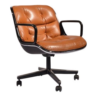 Charles Pollock Executive Desk Chair for Knoll in Cognac Leather For Sale