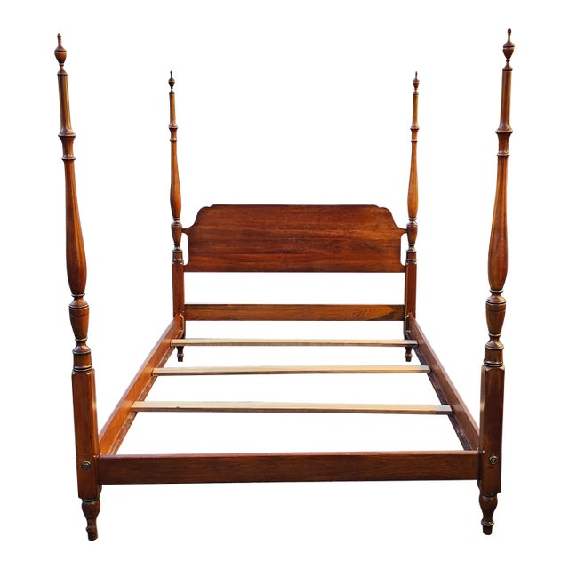 Mid 20th Century Solid Cherry Semi Poster Full Size Bed Frame For Sale