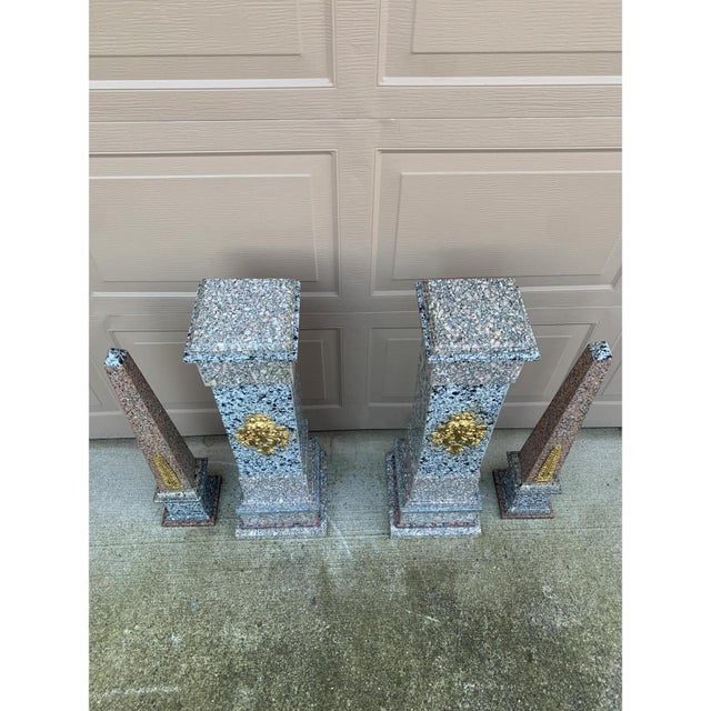 Monumental Neoclassical Grand Tour Ormolu Mounted Marble Obelisks on Pedestals For Sale - Image 10 of 12