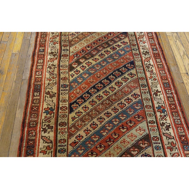 1890s Multicolor Stripe Diagonal Antique Persian Kurdish Runner Rug 3'4" X 14'6" Handknotted Wool Carpet For Sale In New York - Image 6 of 7