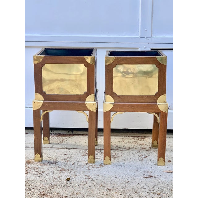 Vintage Brass and Wood Chinoiserie Style Plant Stands-A Pair For Sale - Image 10 of 10