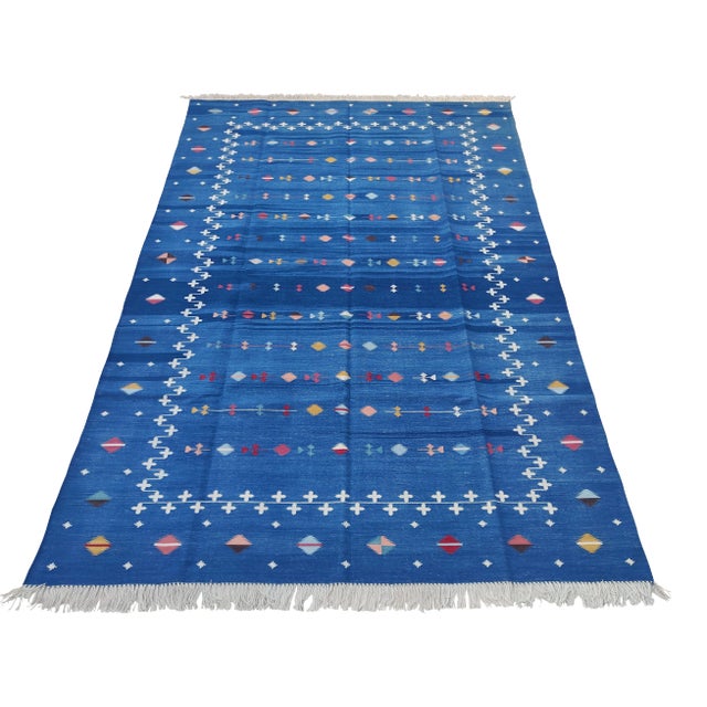Handmade Cotton Shooting Star Rug, Blue Multi 9'x12' For Sale