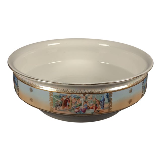 Antique Iridescent Ceramic Bowl with Romanesque Figures, Former Czechoslovakia, Early 1900s For Sale
