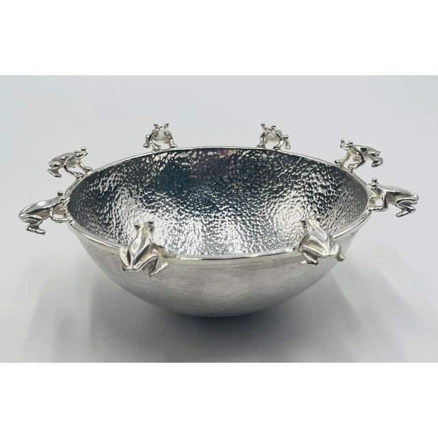 1980s Emilia Castillo Frog-Accented Silver Bowl on Volcanic Rock Base, Mexican Modern For Sale In Los Angeles - Image 6 of 15