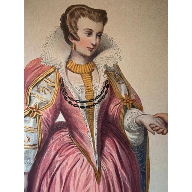 Henri III French Court Costume Royal Couple, 1847, Lithograph For Sale - Image 4 of 9