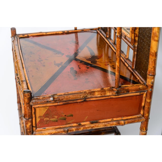 Wood English Bamboo & Lacquered Chinoiserie Mirrored Hall Stand For Sale - Image 7 of 13