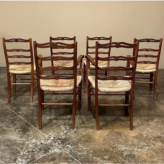 Set of 6 Country French Dining Chairs With Rush Seats Includes 2 Armchairs For Sale - Image 4 of 13