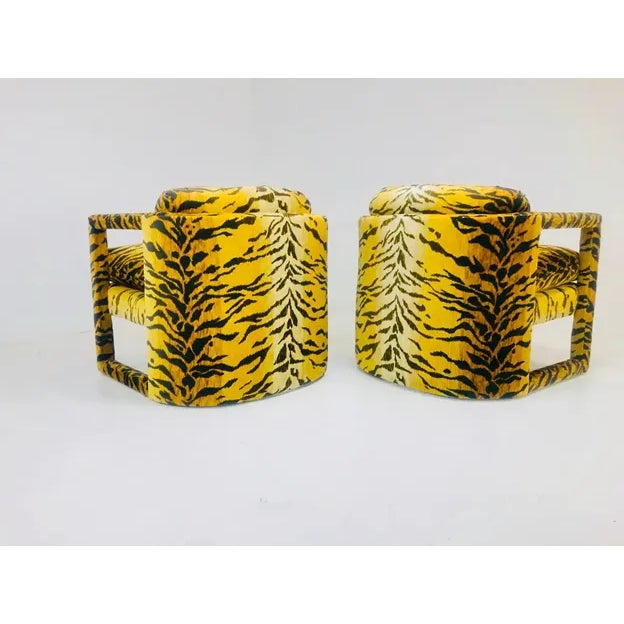 Not Yet Made - Made To Order Pair of Custom Tiger Print Accent Chairs in the Style of Milo Baughman For Sale - Image 5 of 8