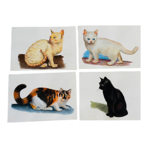 Vintage Cat Pictures Watercolors - Set of 4