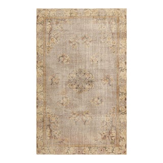 Vintage Turkish Rug in Beige-Brown With Medallion and Florals | Rug & Kilim For Sale
