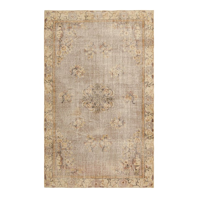 Vintage Turkish Rug in Beige-Brown With Medallion and Florals | Rug & Kilim For Sale