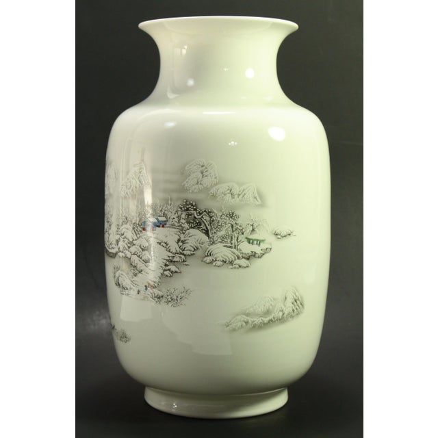 A gorgeous Chinese Jingdezhen ceramic vase Very fine, thin walled white porcelain with hand painted in enamels winter...