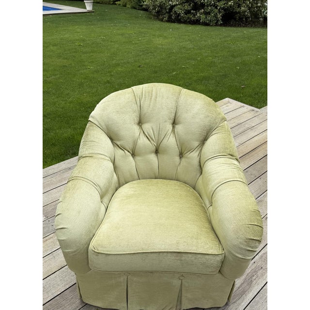 Custom Tufted Green Lounge Chair & Ottoman Set in Floral Colefax and Fowler For Sale - Image 15 of 18