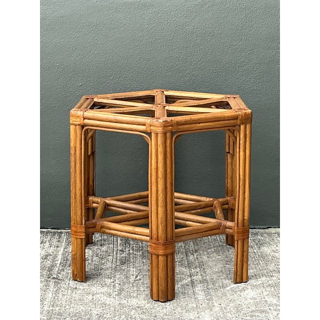 Vintage Rattan Hexagon Dining Table Pedestal For Sale - Image 10 of 12