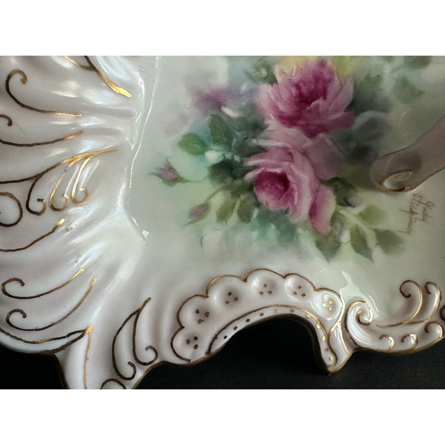 Shabby Chic Twentieth Century Hand Painted Gold Gilt Pink Roses Jewelry Trinket Dish For Sale - Image 3 of 12