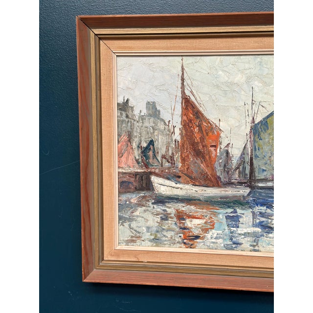 Inge Camill, Boats in Harbour, 1950s, Oil on Canvas, Framed For Sale - Image 8 of 18