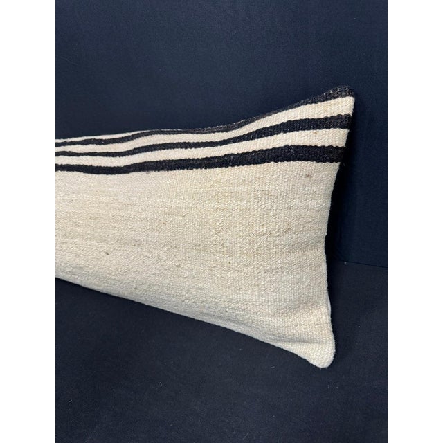 Turkish Hemp Pillow Cushion Natural Beige Black Cushion Cover 14x45 For Sale - Image 4 of 4