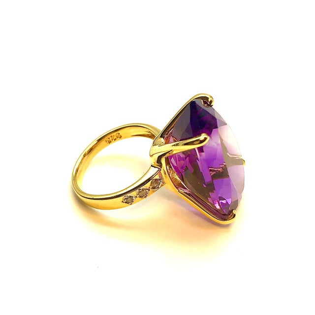 Bochic "Capri" Natural Pear Shape Amethyst & Diamond Set In 18K Gold & Silver For Sale - Image 11 of 18