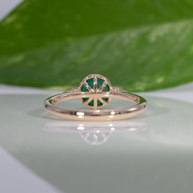 Green Zambian Emerald Ring With Earth-Mined Diamond Accents in Solid 14k Gold, 6mm, Size 6.75 For Sale - Image 8 of 9