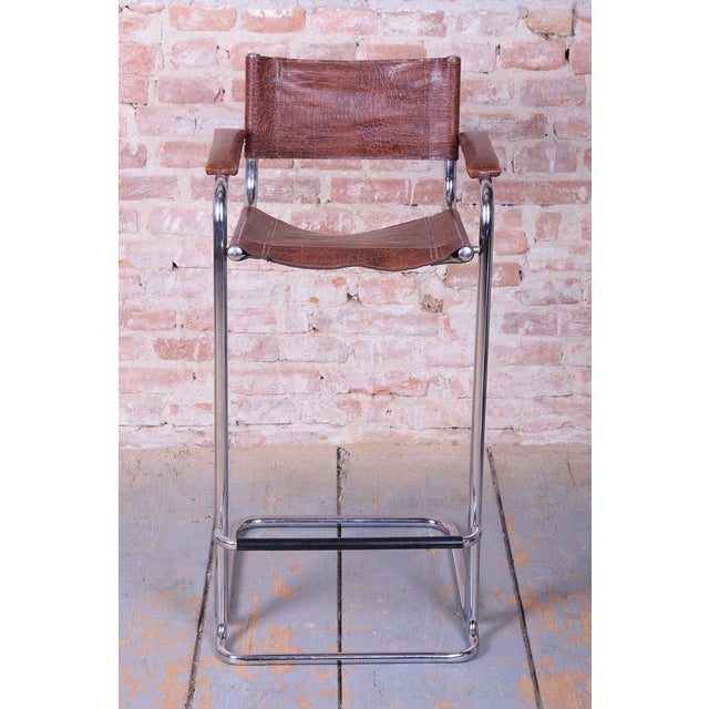Brown Bauhaus Bar Chair in Chromed Steel and Faux Leather, Germany, 1970s For Sale - Image 8 of 11