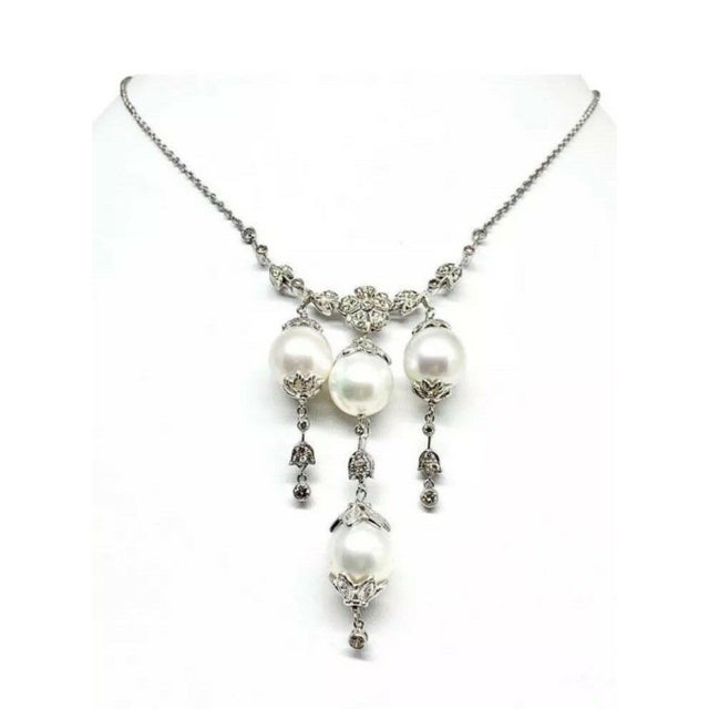 Fine Quality South Sea Pearl Diamond Necklace 18k Gold 11.45 mm 17.5" Certified $6,950 822583 This is a Unique Custom Made...