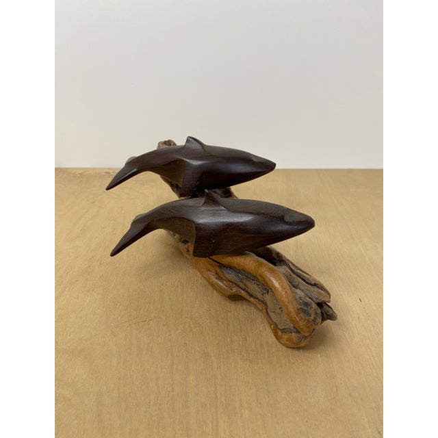 2000 - 2009 Wooden Dolphins Sculptures Mounted on a Piece of Driftwood For Sale - Image 5 of 12