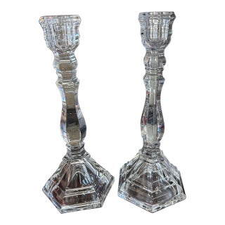 Tiffany & Co Hampton 9" Crystal Candlesticks Taper Candle Holders Pair For Sale