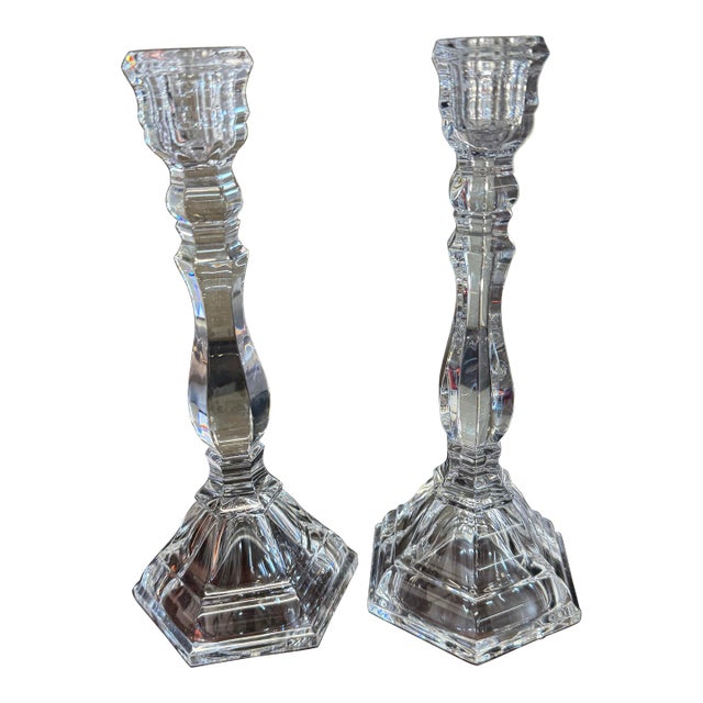 Tiffany & Co Hampton 9" Crystal Candlesticks Taper Candle Holders Pair For Sale