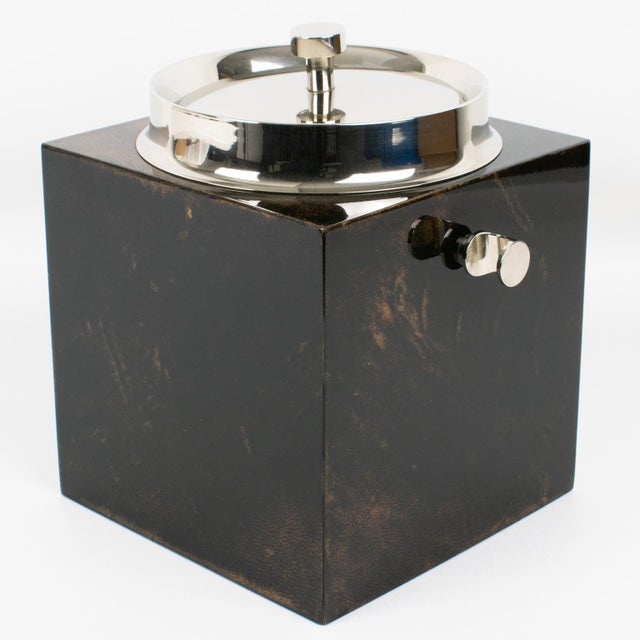 Mid-Century Modern Aldo Tura Lacquered Goatskin and Chrome Metal Ice Bucket For Sale - Image 3 of 13