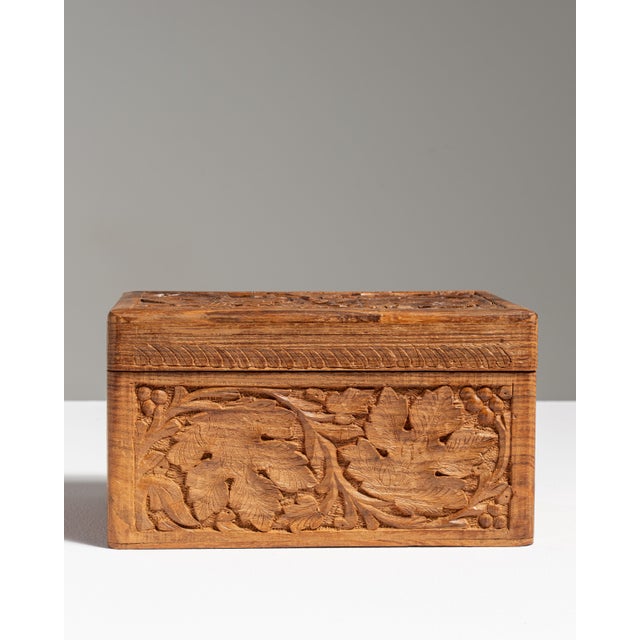20th Century French Amber Hand-Carved Wood Jewelry Box For Sale - Image 4 of 15