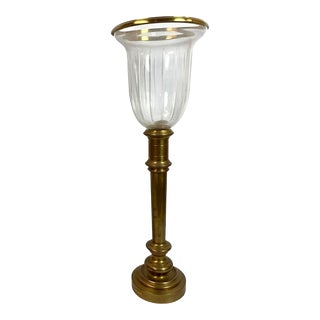 1990s Ralph Lauren Tall Brass and Glass Candle Torchière For Sale
