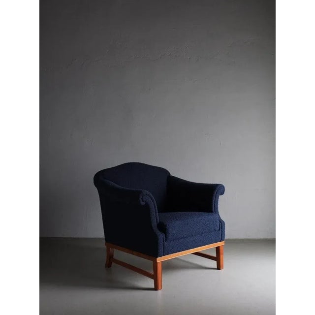 Navy Boucle Lounge Chair, Sweden, 1940s For Sale - Image 8 of 11