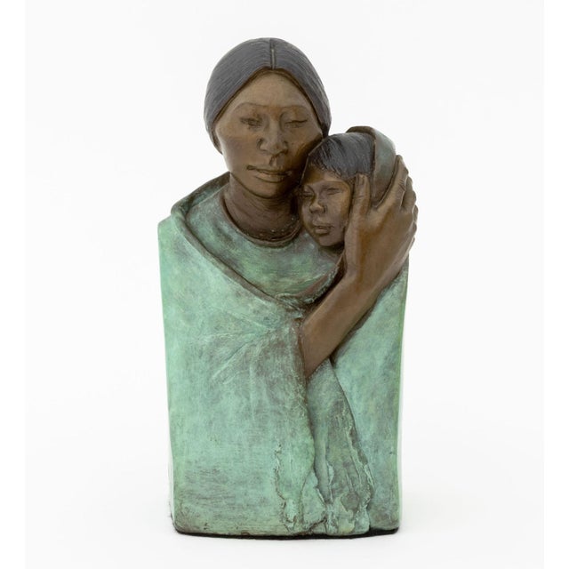 Jean Juhlin (American, b. 1931) "Mother and Child" Patinated Bronze Sculpture, the clothing with green verdigris...