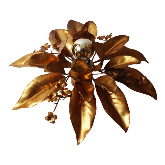 Gold Bell Flower Wall Lamp attributed to Hans Kögl, 1970s For Sale