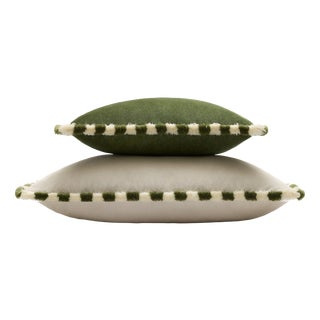 Couple Bicolor Happy Cushions in White and Green Velvet from Lo Decor, Set of 2 For Sale
