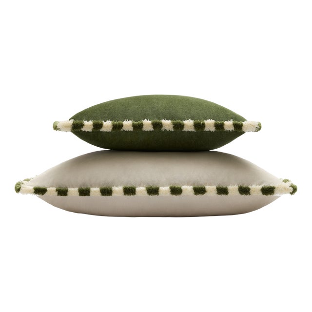 Couple Bicolor Happy Cushions in White and Green Velvet from Lo Decor, Set of 2 For Sale