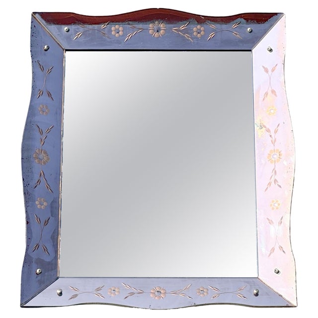 Art Deco Rose Glass Bevelled Venetian Flower Petal Mirror, 1930s For Sale