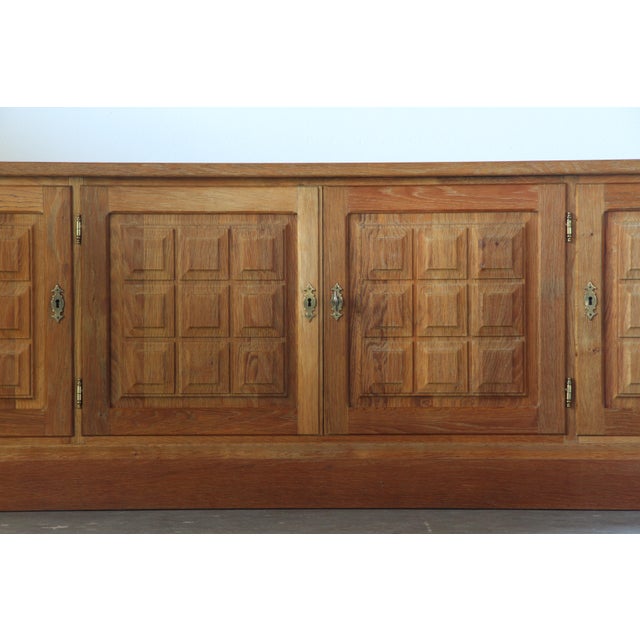Brutalist Danish Light Oak Low Sideboard by Henning Kjærnulf, 1960s For Sale - Image 4 of 17
