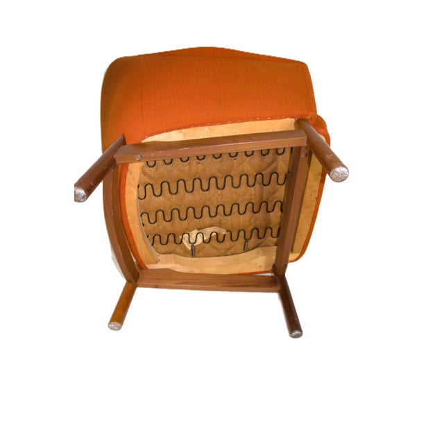 Mid 20th Century Orange Wool Upholstered Lounge Chair with Walnut Accents For Sale - Image 9 of 10