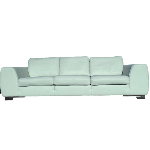 Linen Roche Bobois Leather Sofa and Club Chairs Set. France 1990’s For Sale - Image 8 of 12