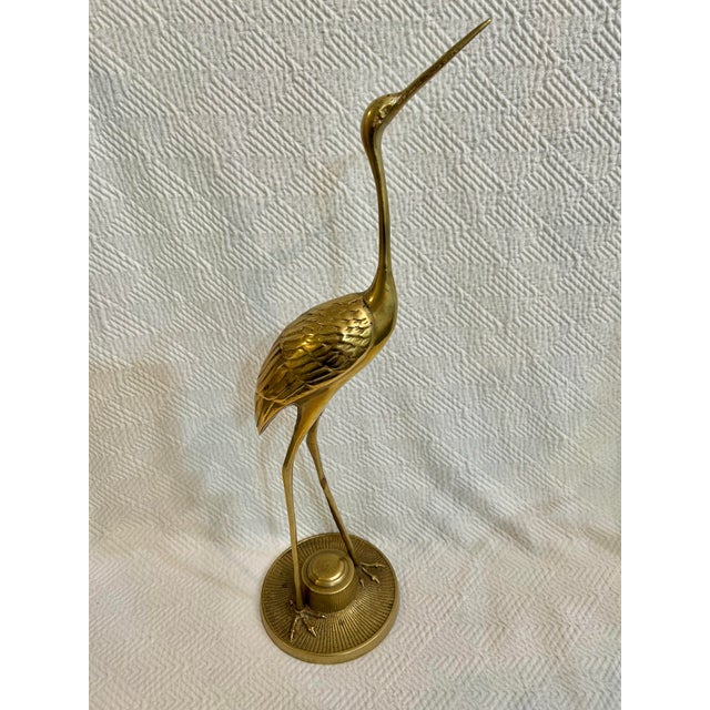 Mid 20th Century Hollywood Regency Chinoiserie Brass Crane Sculptures - A Pair For Sale In New Orleans - Image 6 of 11