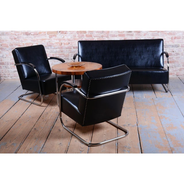 Bauhaus Seating Set in Chrome and Leather from Mücke Melder, Czech, 1930s, Set of 3 For Sale - Image 12 of 18