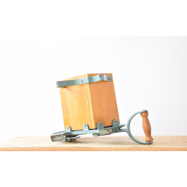 Wood Mid-Century Danish Blue and Gold Bread Slicer by Ove Larsen for Raadvad, 1950s For Sale - Image 7 of 13